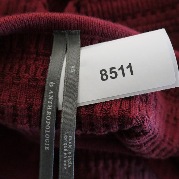 Anthropologie Midi Sweater Dress Womens XS Maroon Stretchy Mermaid Puff Sleeve - Picture 14 of 15